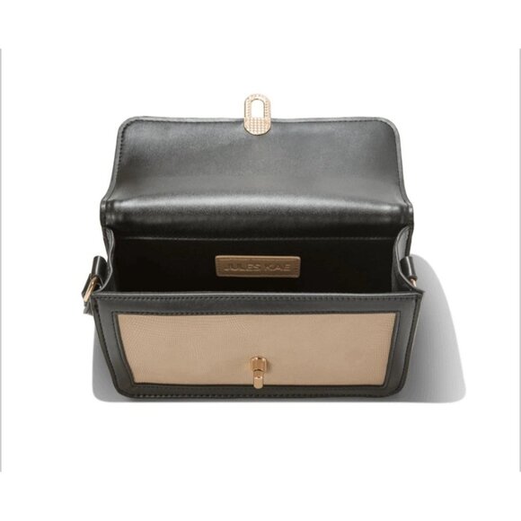 Jules Kae Beige & Black Faux Leather Crossbody Bag With Gold Hardware - Picture 4 of 4